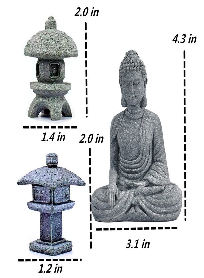 Sdeetesamjun Buddha Statue and 2 Japanese Lantern Pagoda Statues - Zen Garden Accessories for Home and Mini Meditation Decor - Image 2